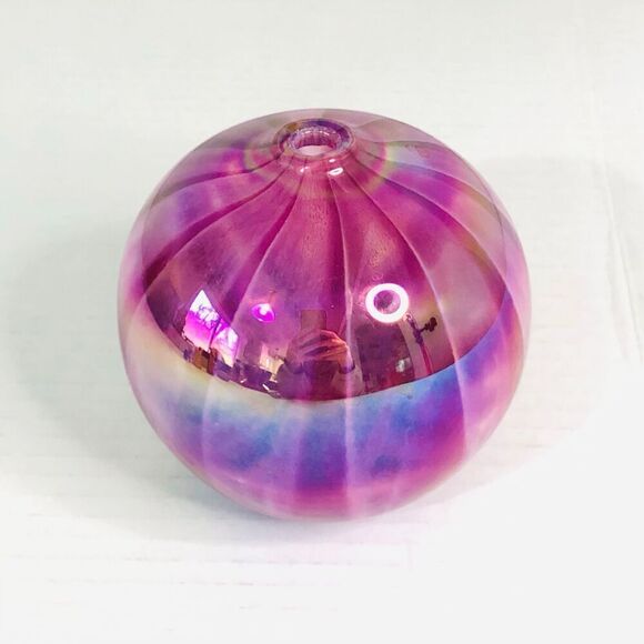anton intaglio art glass oil lamp pink swirl iridescent orb hand blown home - Picture 1 of 9